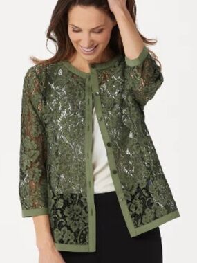 Linea by Louis Dell’Olio Dill Green Floral Lace Shacket Jacket Sz 4